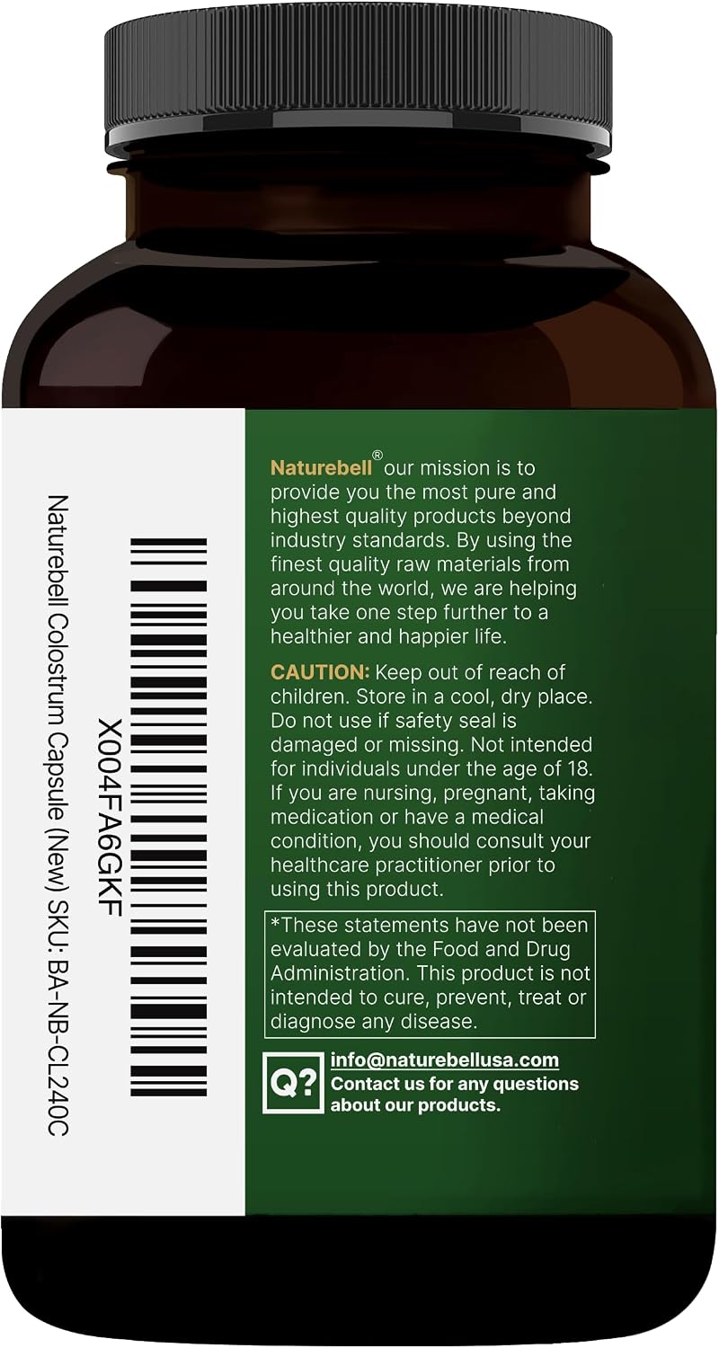NatureBell Calostro Bovino 1000mg por Dosis, 240 Cápsulas | 40% IgG - Sin OGM