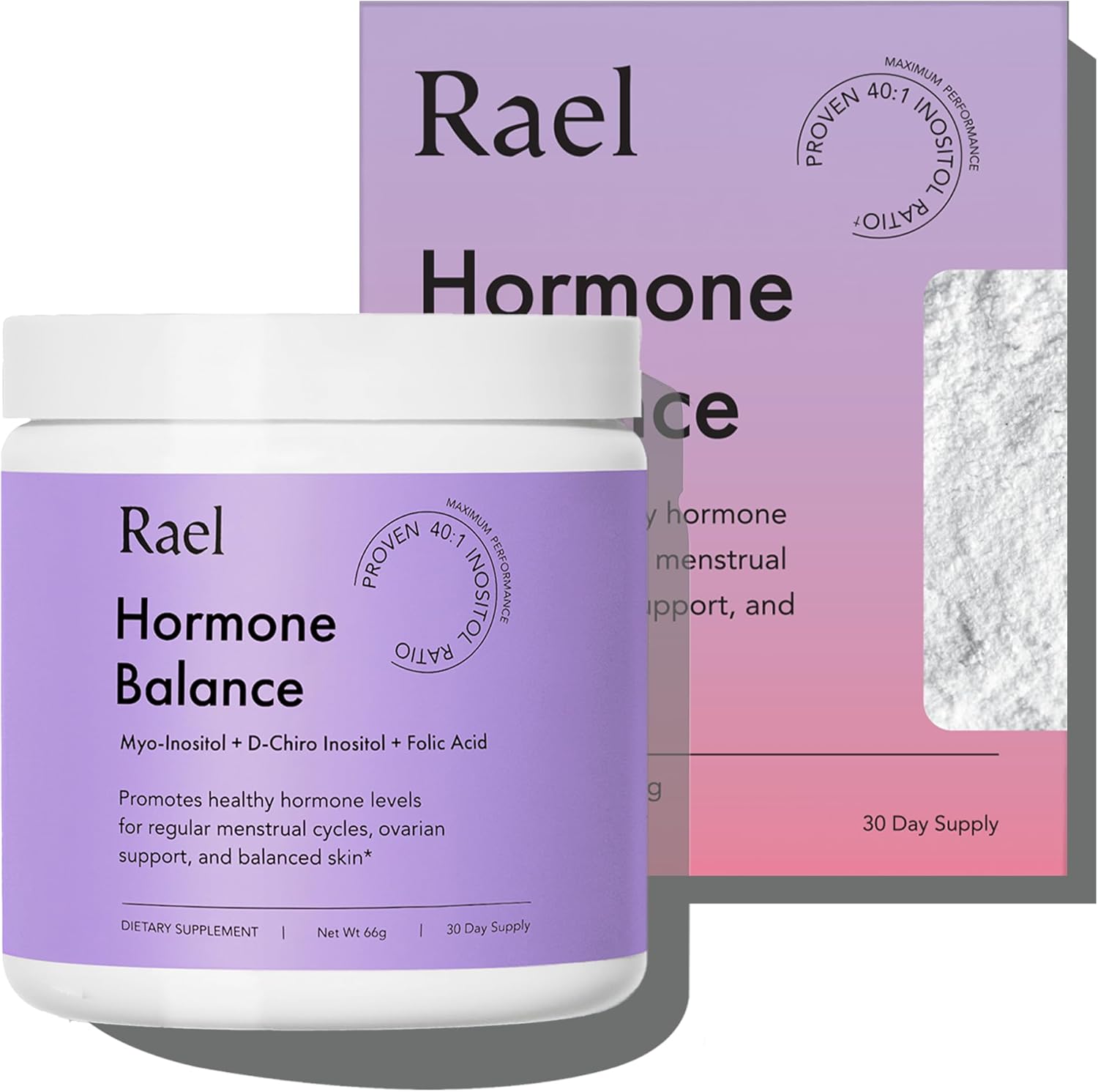Rael Inositol en Polvo para el Equilibrio Hormonal Femenino - 40:1 con Ácido Fólico y Vitamina D (30 Dosis)