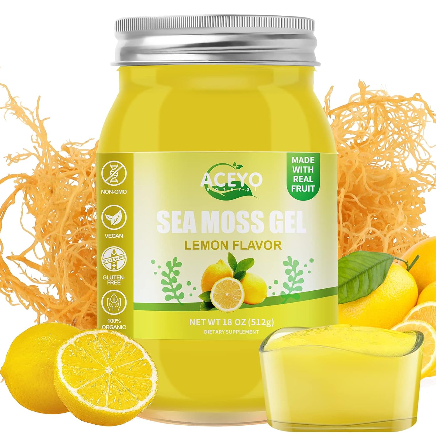 ACEYO Gel de Musgo de Mar Irlandés Sabor Fresa - 340g
