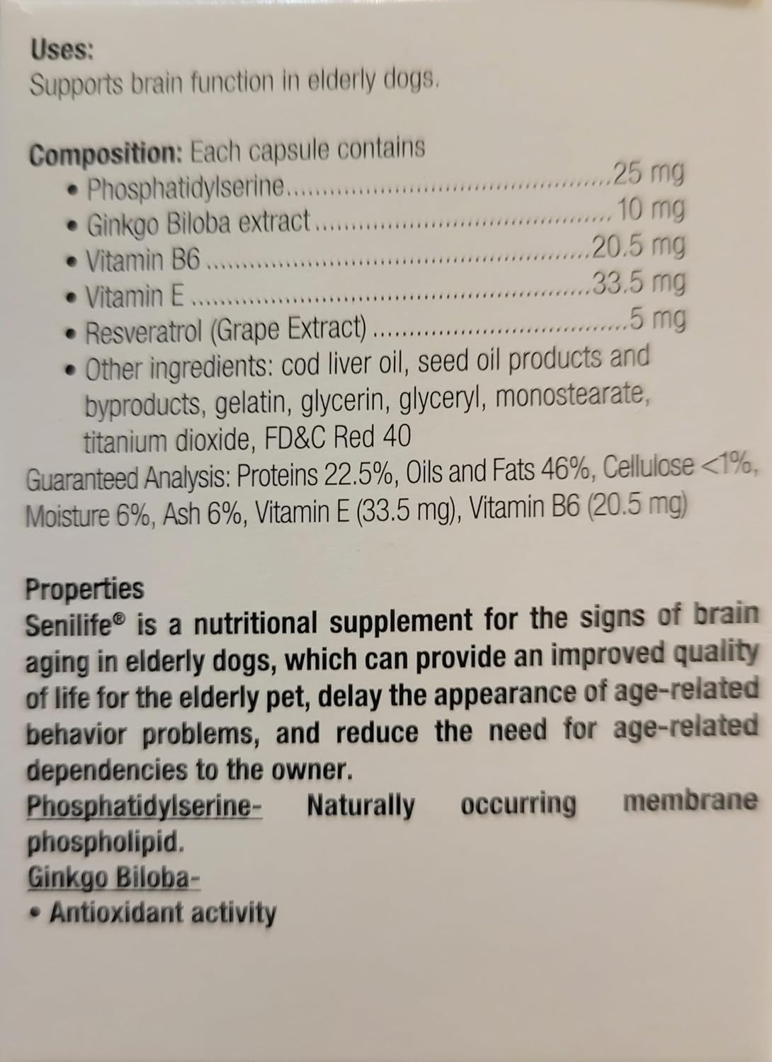 Senilife Cognitive Support Capsules for Senior Dogs, 30 capsules