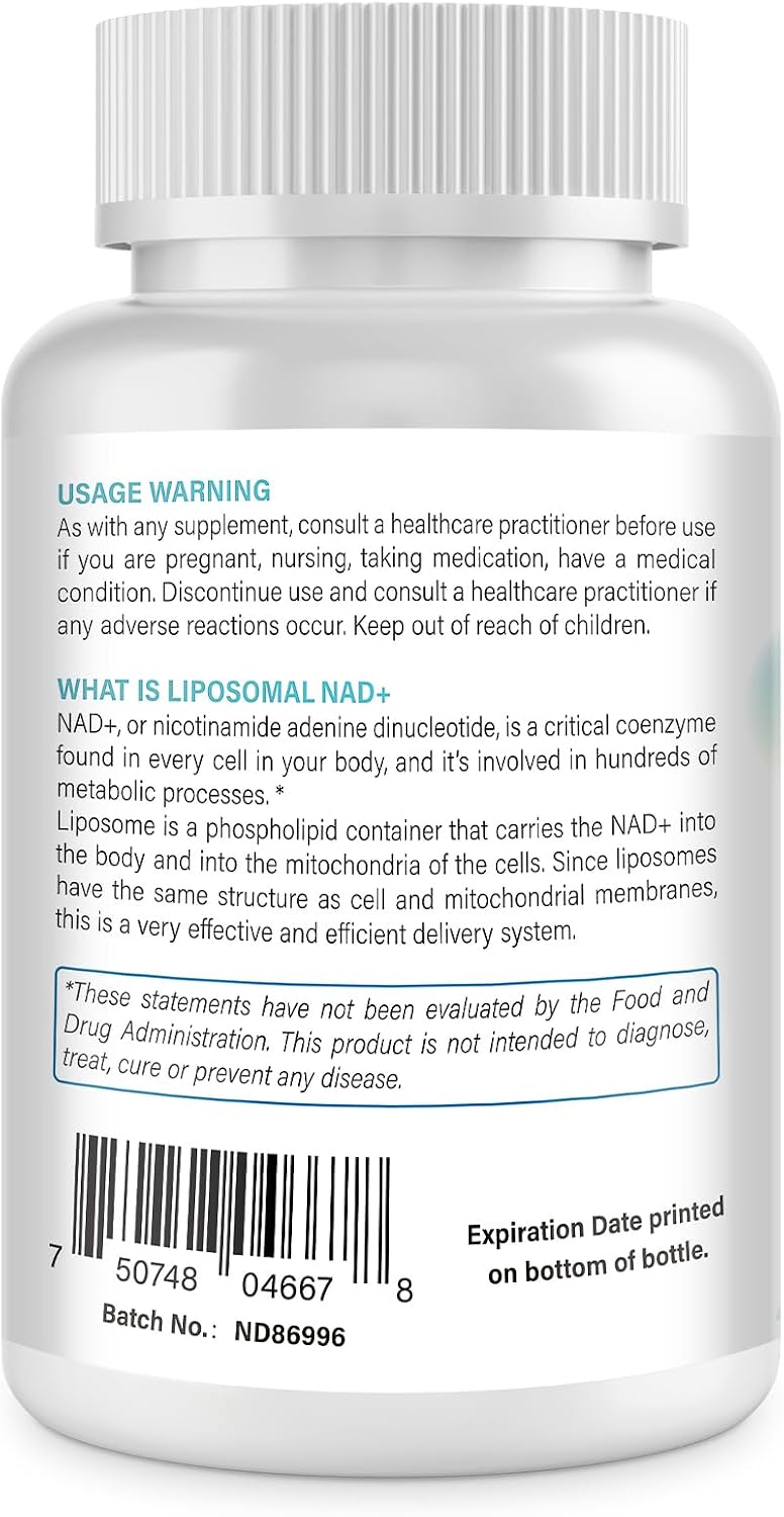 Liposomal NAD+ 1000 mg - Suplemento de NAD+ con Alta Biodisponibilidad - 60 Cápsulas Blandas