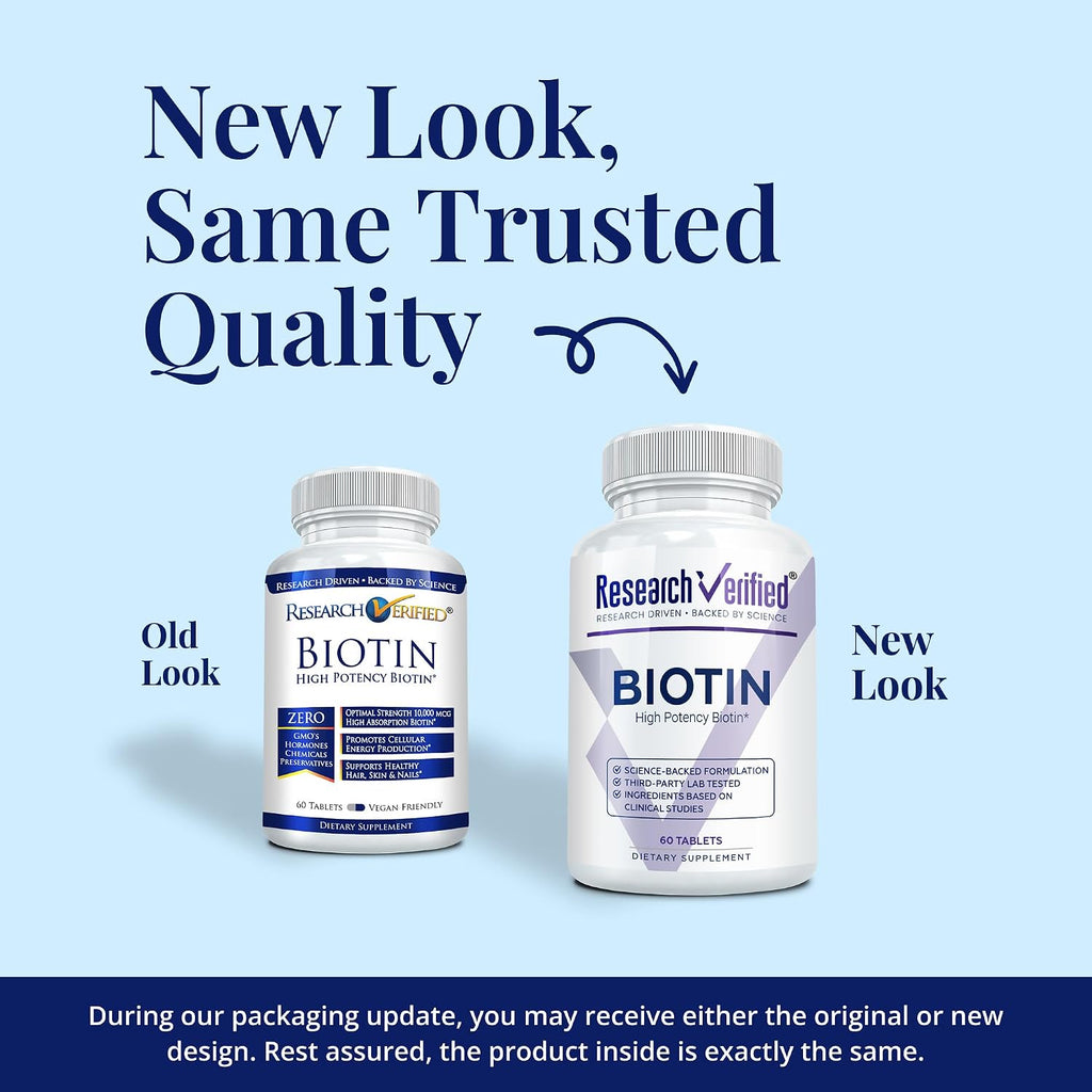 Research Verified Biotin 10000mcg – Pure Extra Strength – 360 Comprimidos Veganos