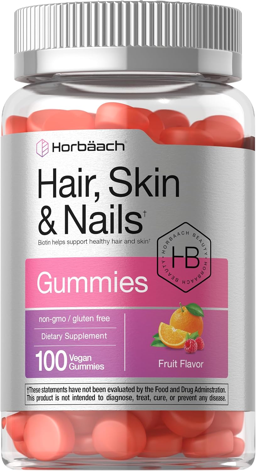 Gominolas de Biotina para Cabello, Piel y Uñas - 100 Unidades - Sabor Fruta - Sin Gluten - No GMO