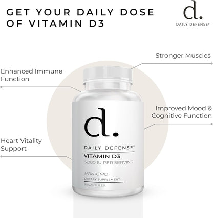 Vitamin D3 5000 IU 90 cápsulas - Daily – Niveles de calcio en sangre: Participa en la regulación de los niveles de – Image 5