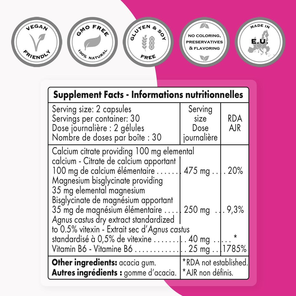SuperSmart Premenstrual Comfort (Fórmula Avanzada) - Vitex Agnus-Castus y Vitamina B6 - 60 Cápsulas Vegetales