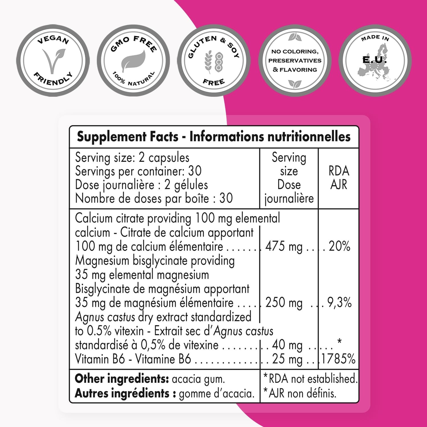 SuperSmart Premenstrual Comfort (Fórmula Avanzada) - Vitex Agnus-Castus y Vitamina B6 - 60 Cápsulas Vegetales