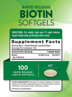 Nature's Truth Biotin 10.000 mcg | Softgels de Liberación Rápida | 100 Unidades | Sin Gluten y No GMO