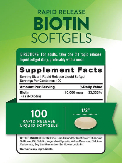 Nature's Truth Biotin 10.000 mcg | Softgels – La biotina contribuye al funcionamiento normal del sistema nervioso. – Image 2