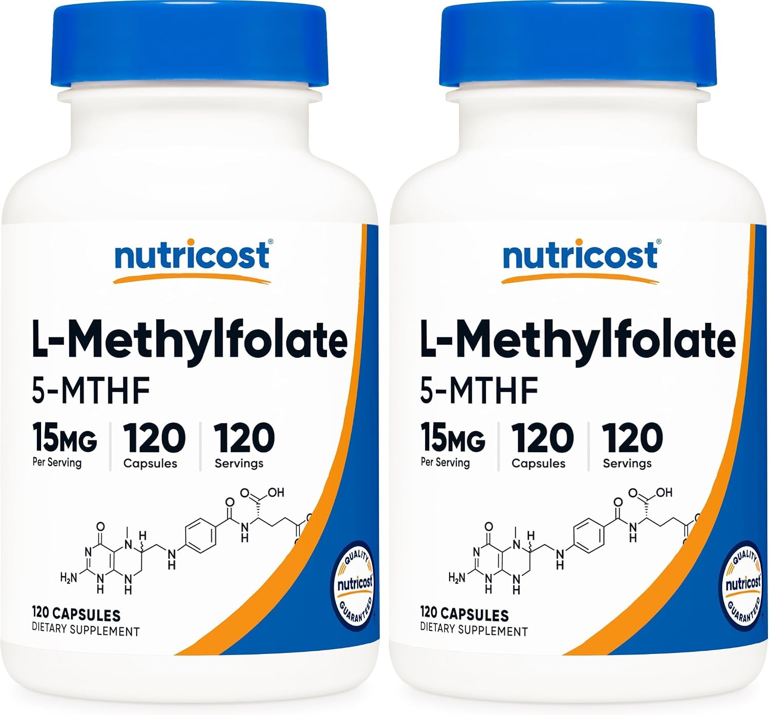 Nutricost L-Metilfolato 15mg, 120 Cápsulas (5-MTHF) - Vegano, Sin Gluten, No-GMO