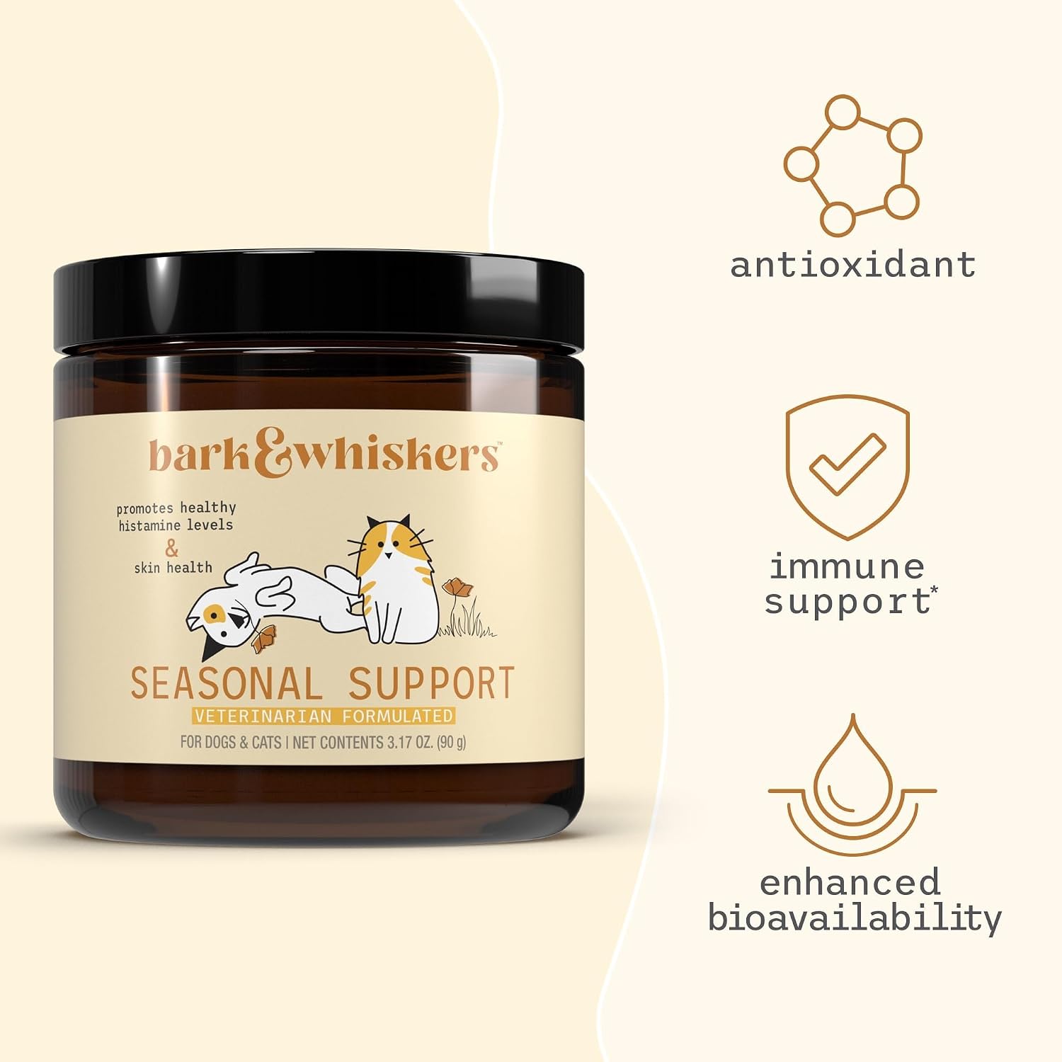 Dr. Mercola Bark & Whiskers Apoyo Estacional - Suplemento Inmune para Perros y Gatos