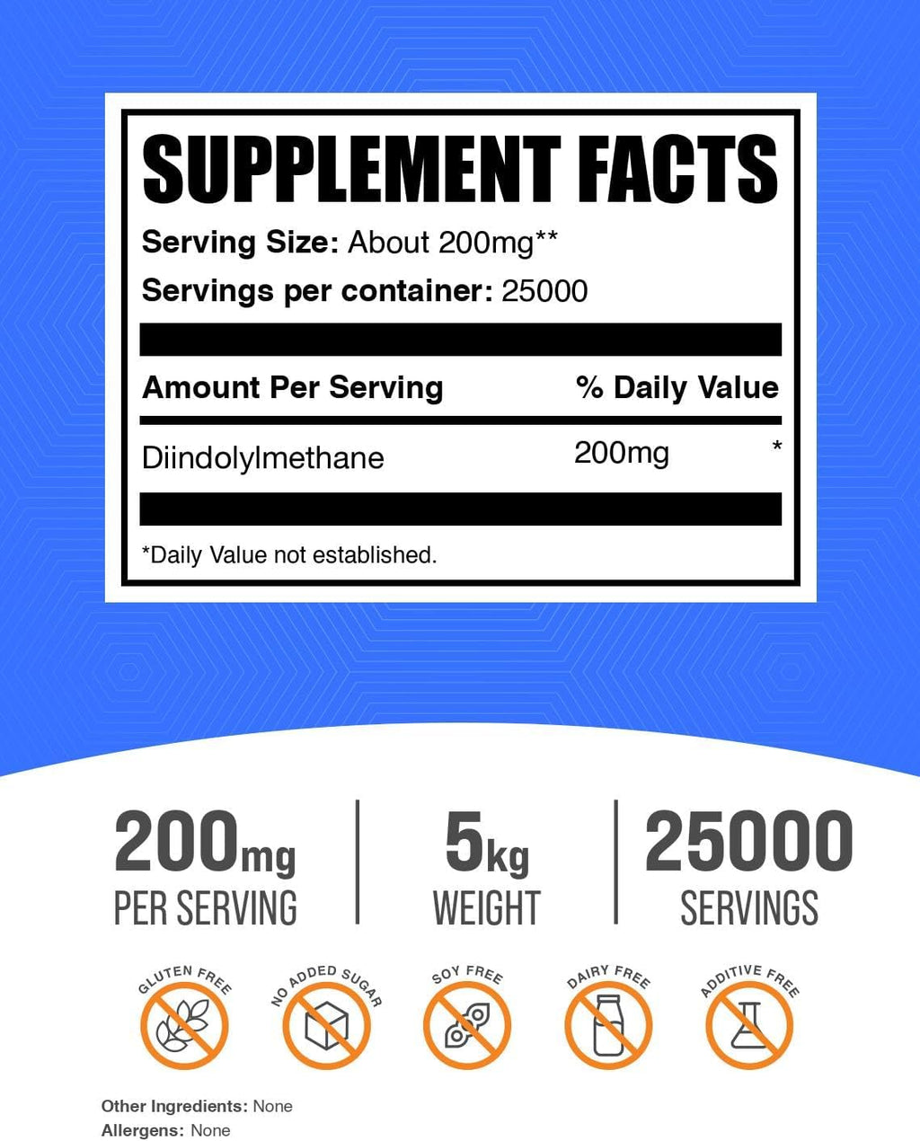 BulkSupplements.com DIM en Polvo - Diindolilmetano 200mg, 5kg (11 lbs) (Paquete de 5)