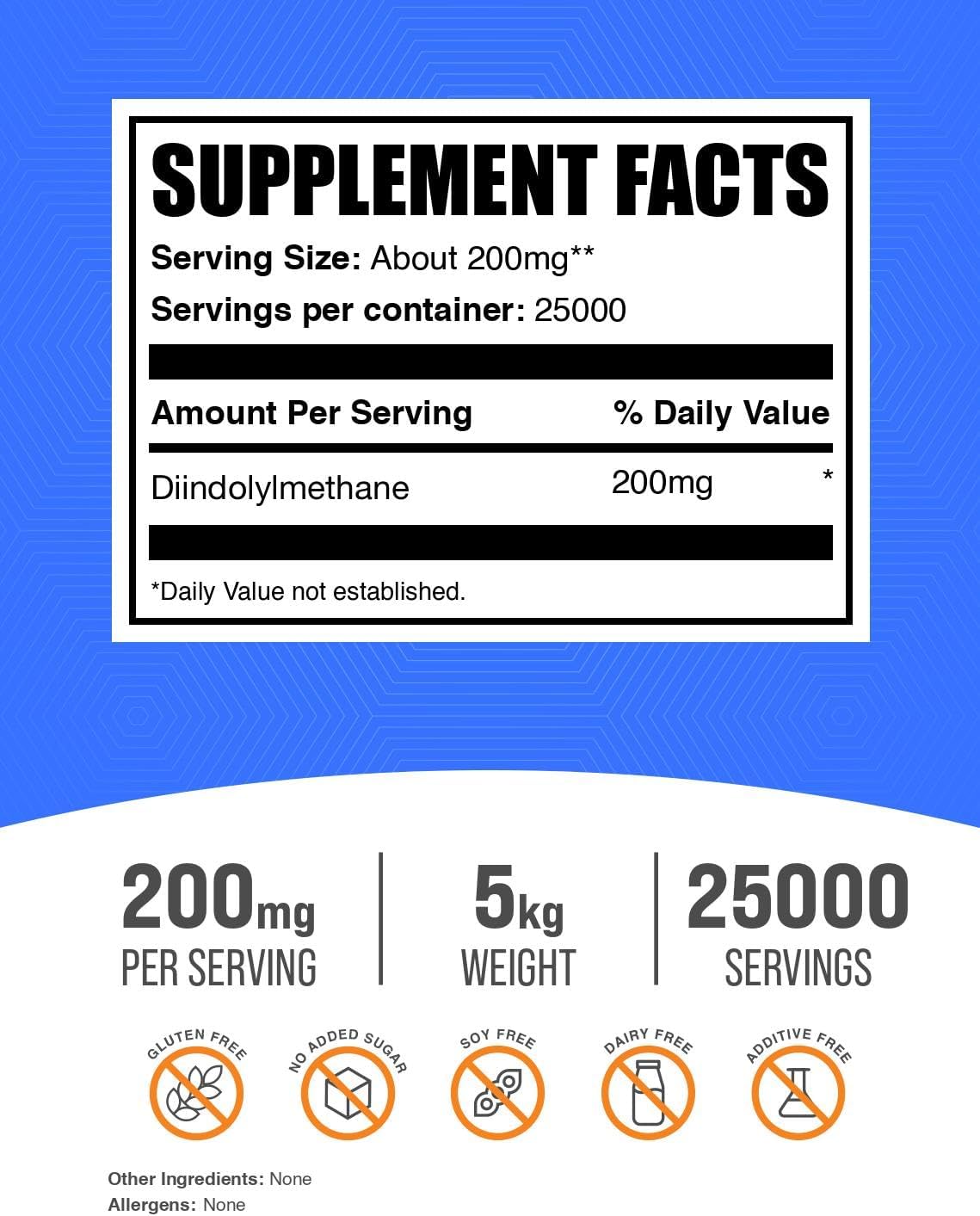 BulkSupplements.com DIM en Polvo - Diindolilmetano 200mg, 5kg (11 lbs) (Paquete de 5)