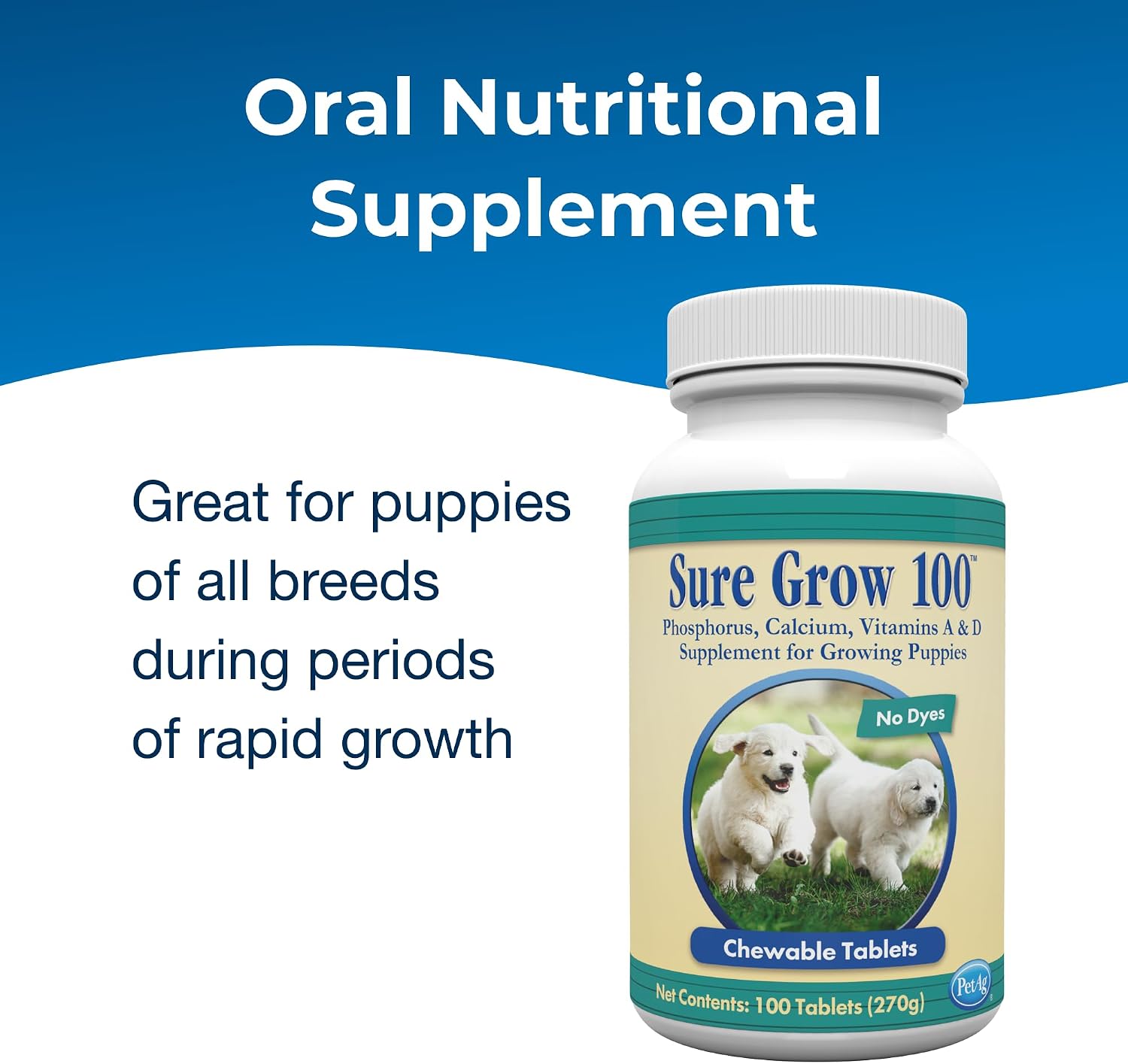 PetAg Sure Grow 100 - 100 Chewable Tablets For Puppies