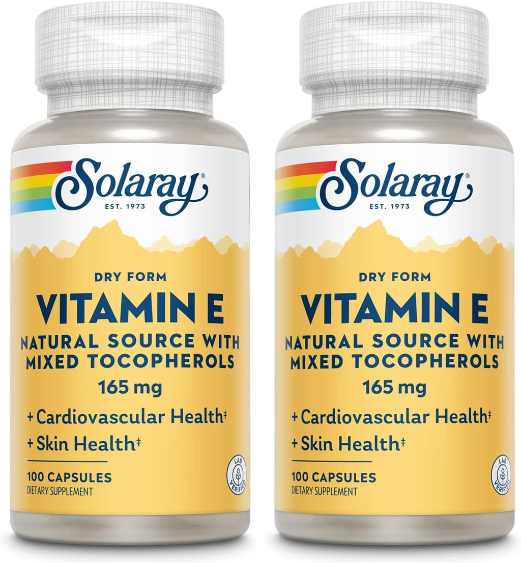 SOLARAY Dry Vitamin E 200 IU with Mixed Tocopherols, 100 Capsules
