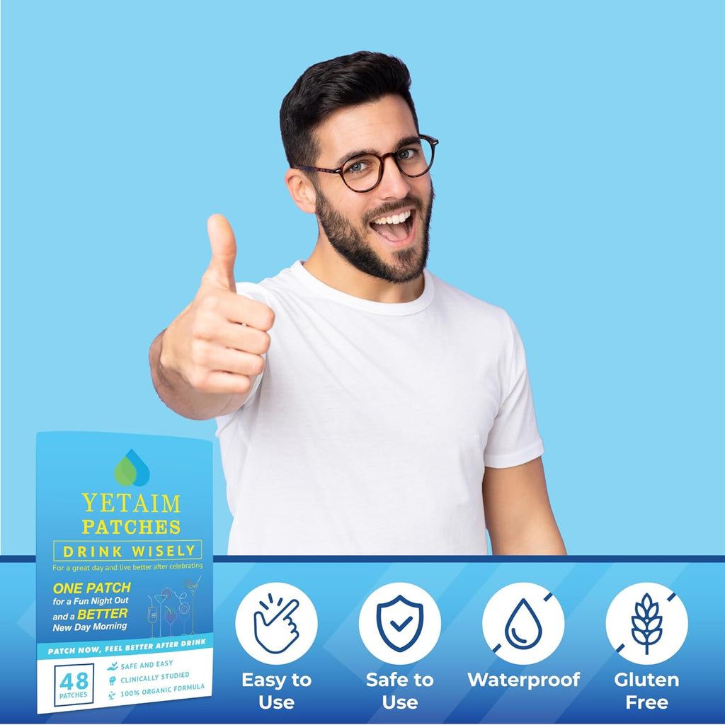 YETAIM Parches de Recuperación para Hombres y Mujeres - 48 Parches - Apoyo Energético y Recuperación Rápida - Transparente Azul