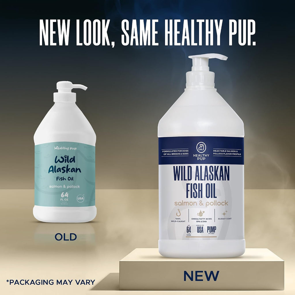 Aceite de Salmón Salvaje de Alaska y Abadejo para Perros - 64 oz (1.89 L) - Omega 3, EPA y DHA - Suplemento para Piel y Pelaje