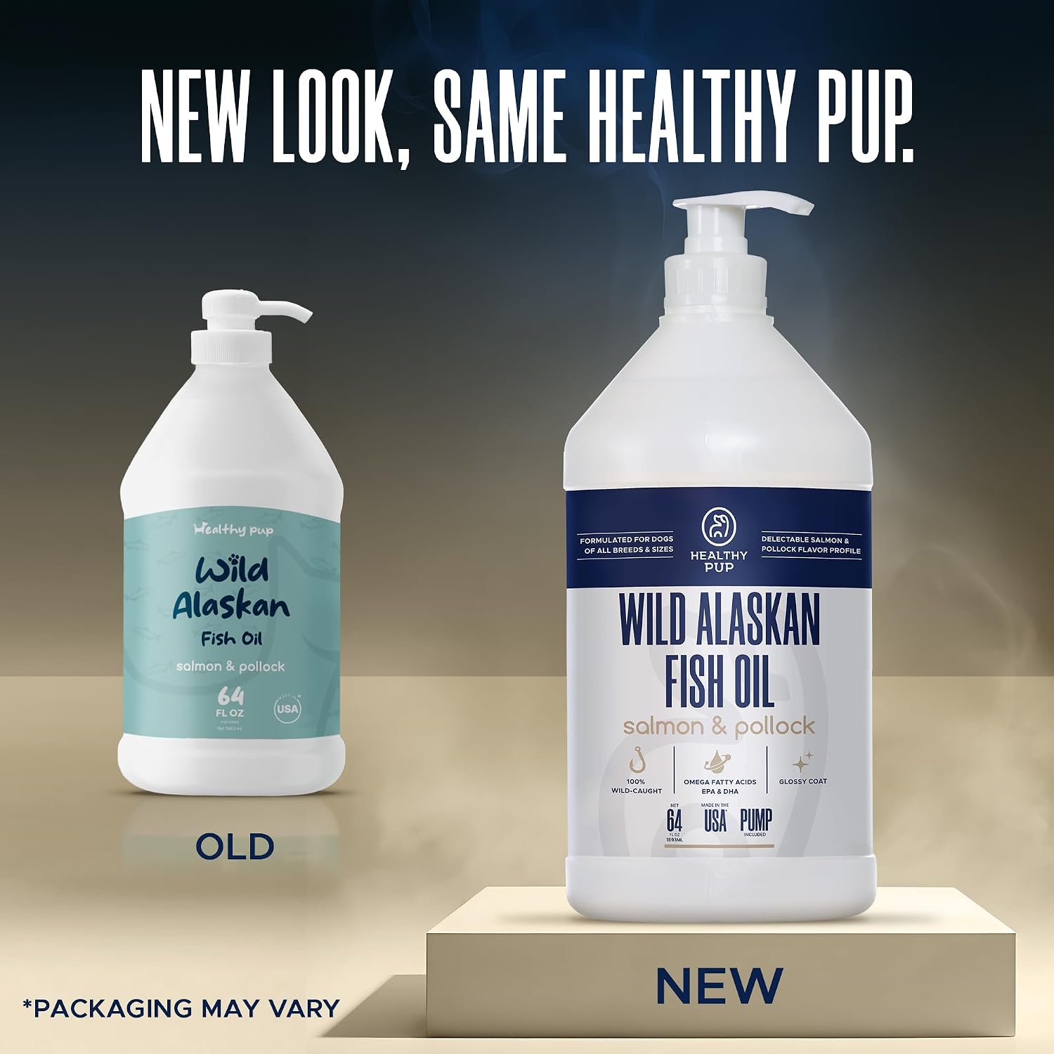 Aceite de Salmón Salvaje de Alaska y Abadejo para Perros - 64 oz (1.89 L) - Omega 3, EPA y DHA - Suplemento para Piel y Pelaje
