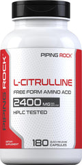 Piping Rock L-Citrulline 2400mg 180 Cápsulas - Aminoácido de Forma Libre - No Transgénico, Sin Gluten