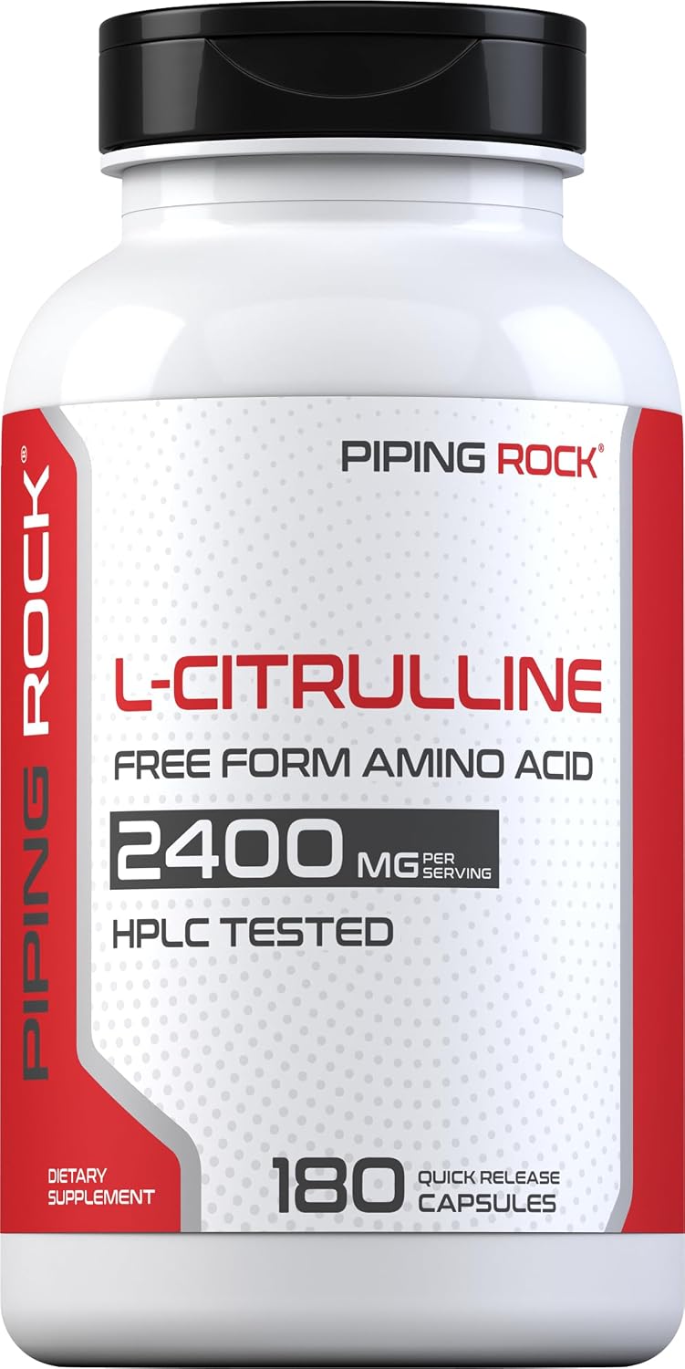 Piping Rock L-Citrulline 2400mg 180 Cápsulas - Aminoácido de Forma Libre - No Transgénico, Sin Gluten
