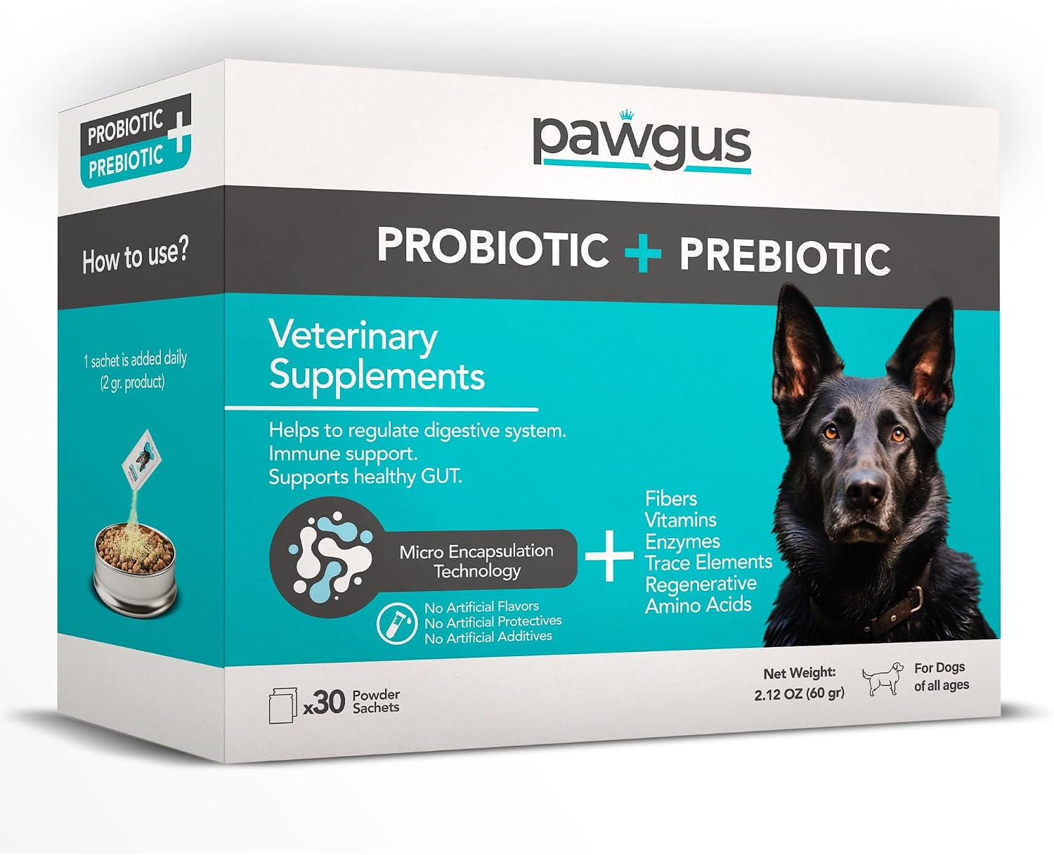 Pawgus Combo Prebiótico y Probiótico Definitivo para Perros - 30 Sobres