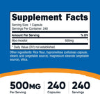Nutricost Inositol 500mg, 240 Cápsulas Veganas - Myo-Inositol, Sin OMG, Sin Gluten