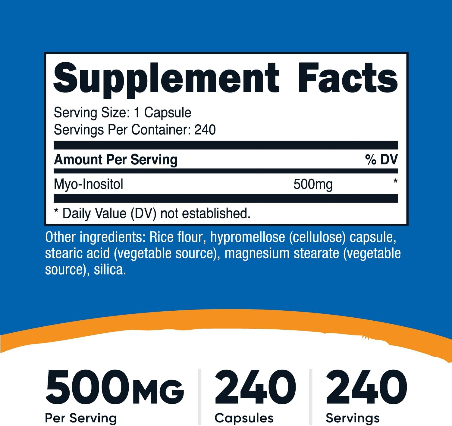 Nutricost Inositol 500mg, 240 Cápsulas Veganas - Myo-Inositol, Sin OMG, Sin Gluten