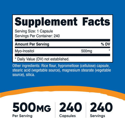 Nutricost Inositol 500mg, 240 Cápsulas Veganas - Myo-Inositol, Sin OMG, Sin Gluten – Image 2