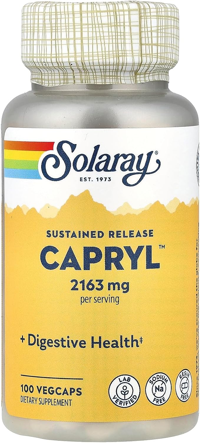 Solaray Capryl Ácido Caprílico para Cuidado de la Piel - Libre de Sodio y Resina - 100 Cápsulas Vegetales