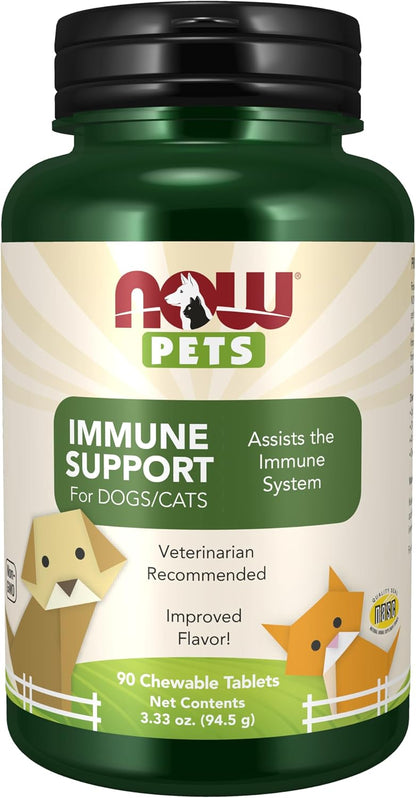 NOW Pet Health, Suplemento de Apoyo Inmunológico para Perros y Gatos, 90 Comprimidos Masticables – Image 1