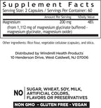 Windmill Magnesio Glicinato 200mg – Alta Absorción – 120 Cápsulas – Sin Gluten, Vegano, No-GMO