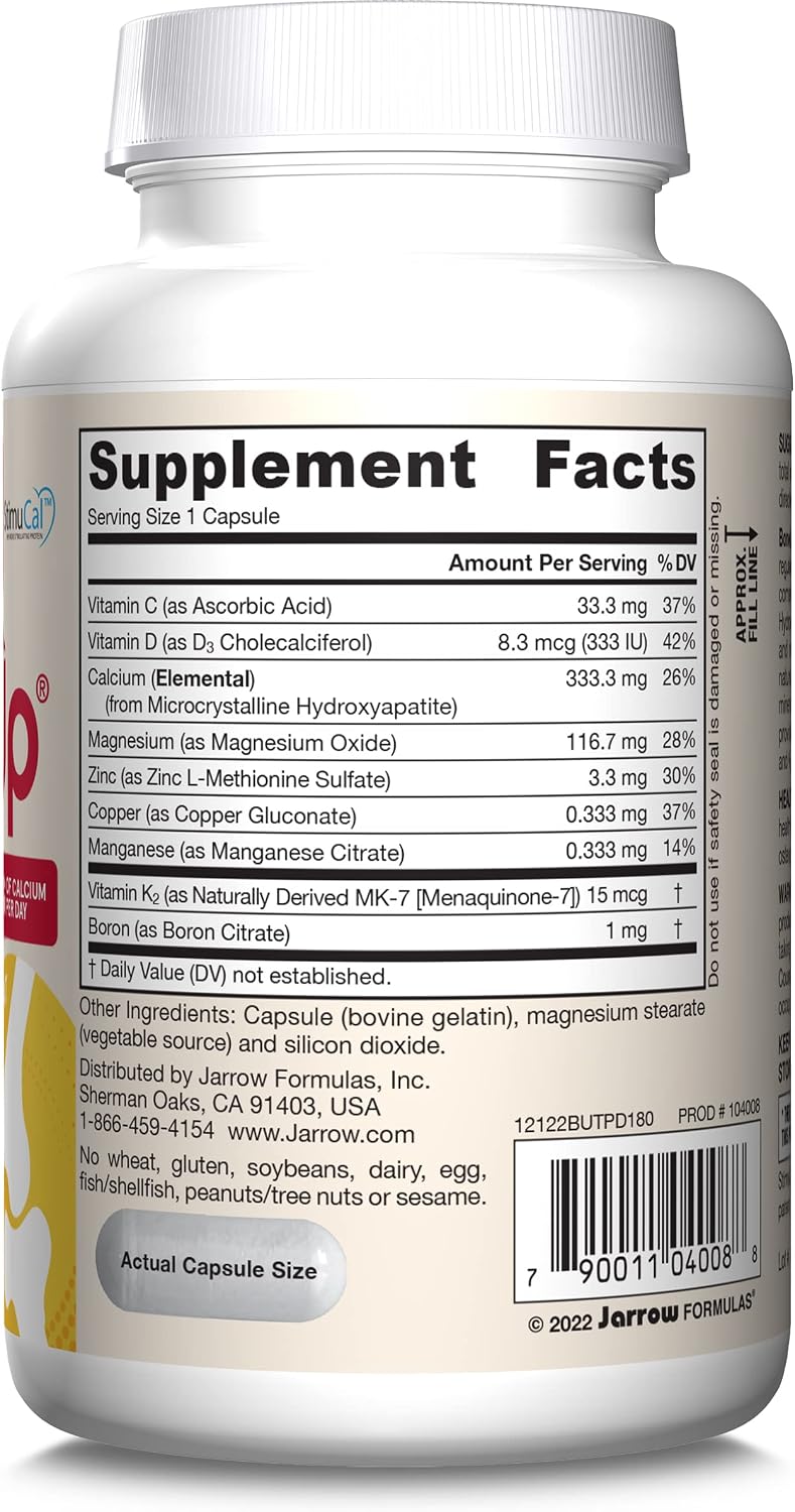 Jarrow Formulas BoneUp Three Per Day – Densidad ósea y nutrición esquelética – Vitamina D3, K2 (MK-7) y calcio – 180 cápsulas (60 días)