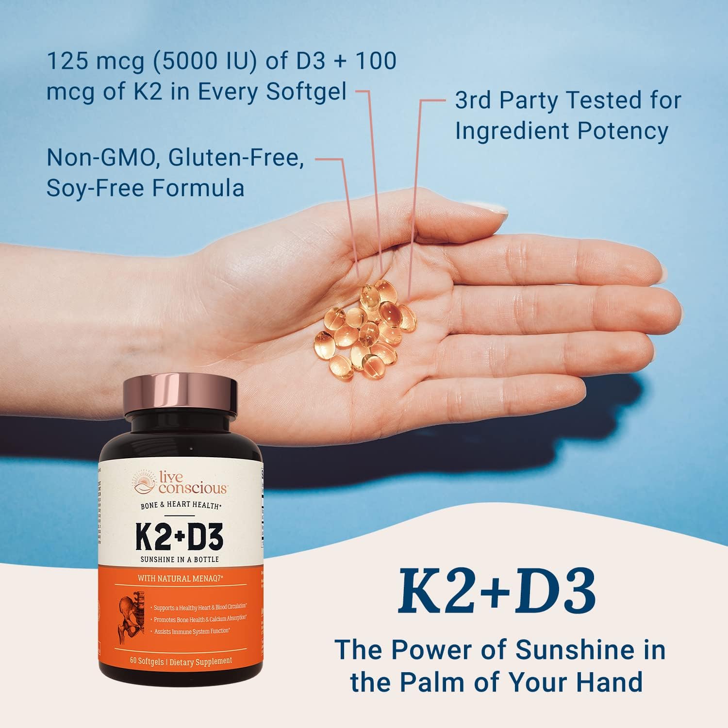 Live Conscious Vitamina K2 MK7 con D3 5000 UI - Pack de 2