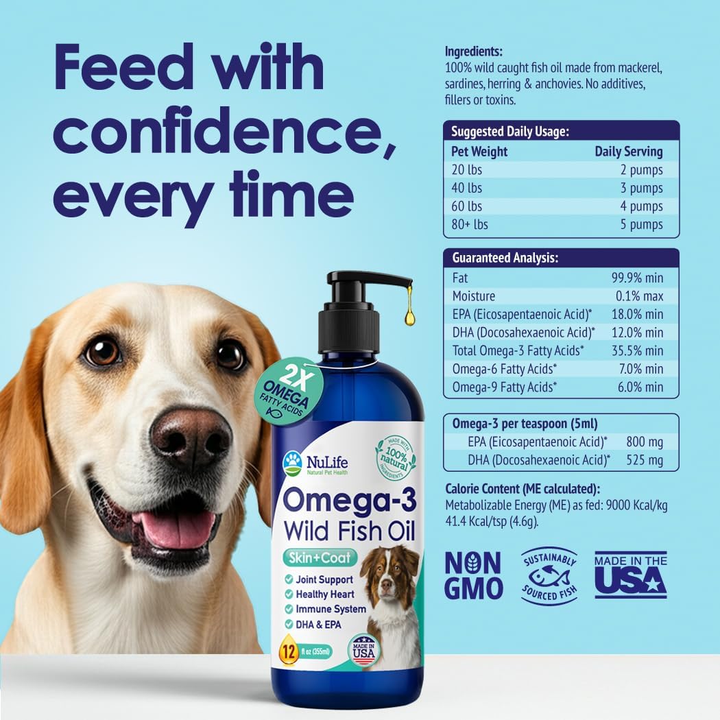 Wild Omega 3 Fish Oil for Dogs - Aceite de Pescado Salvaje Omega 3 para Perros - 12 oz