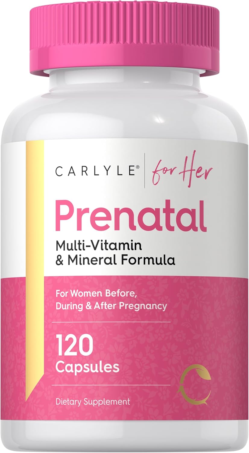 Carlyle Vitaminas Prenatales para Mujeres | 120 Cápsulas | Fórmula Multivitamínica y Mineral con Ácido Fólico | Sin Gluten y No Transgénico