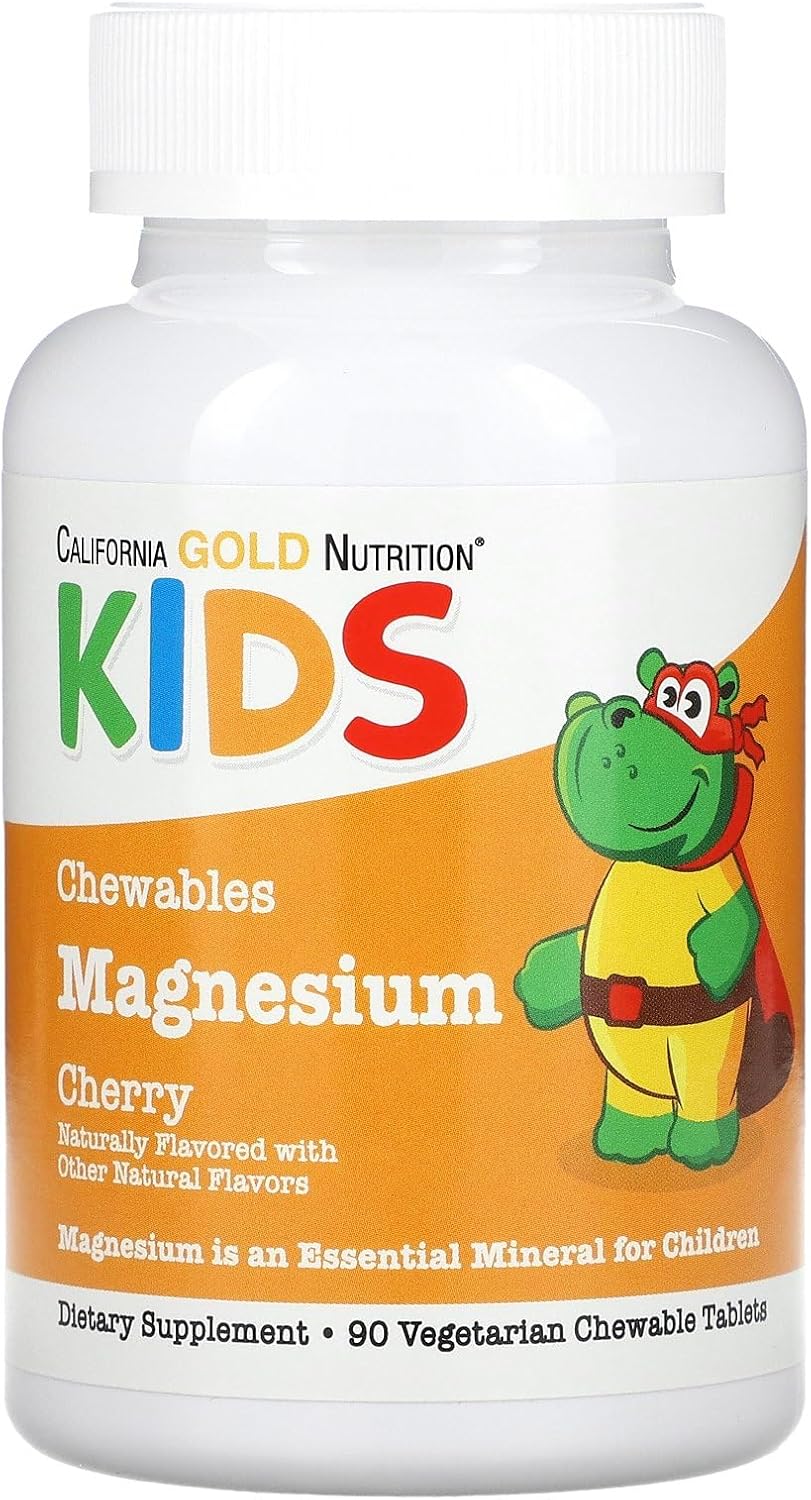 California Gold Nutrition Magnesio Masticable para Niños, Sabor Cereza, 90 Comprimidos Vegetarianos (50 mg por Comprimido)