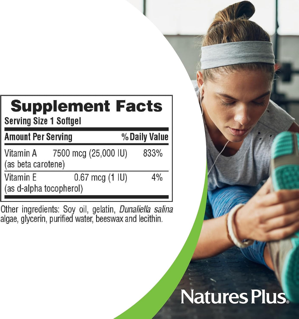 NaturesPlus Betacaroteno Natural – 25.000 UI Vitamina A + Vitamina E – 90 Cápsulas Blandas
