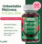 YumVs Gominolas de Remolacha con Magnesio y Vitamina C – Sabor Baya – 60 Gominolas – Vegano, Sin Gluten