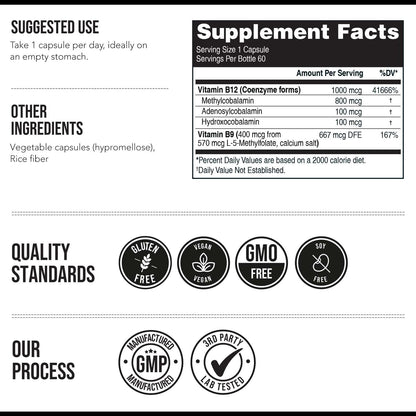 BioActive Vitamin B12 - 1000 mcg con – Adultos mayores, cuya capacidad de absorción de B12 disminuye con la edad. – Image 7