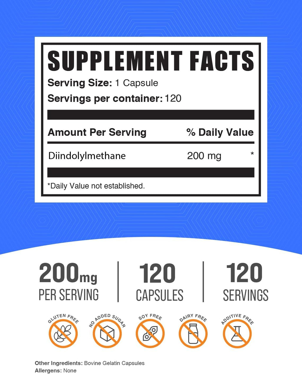 BulkSupplements.com DIM Cápsulas - Diindolylmethane 200mg, Sin Gluten, 120 Cápsulas