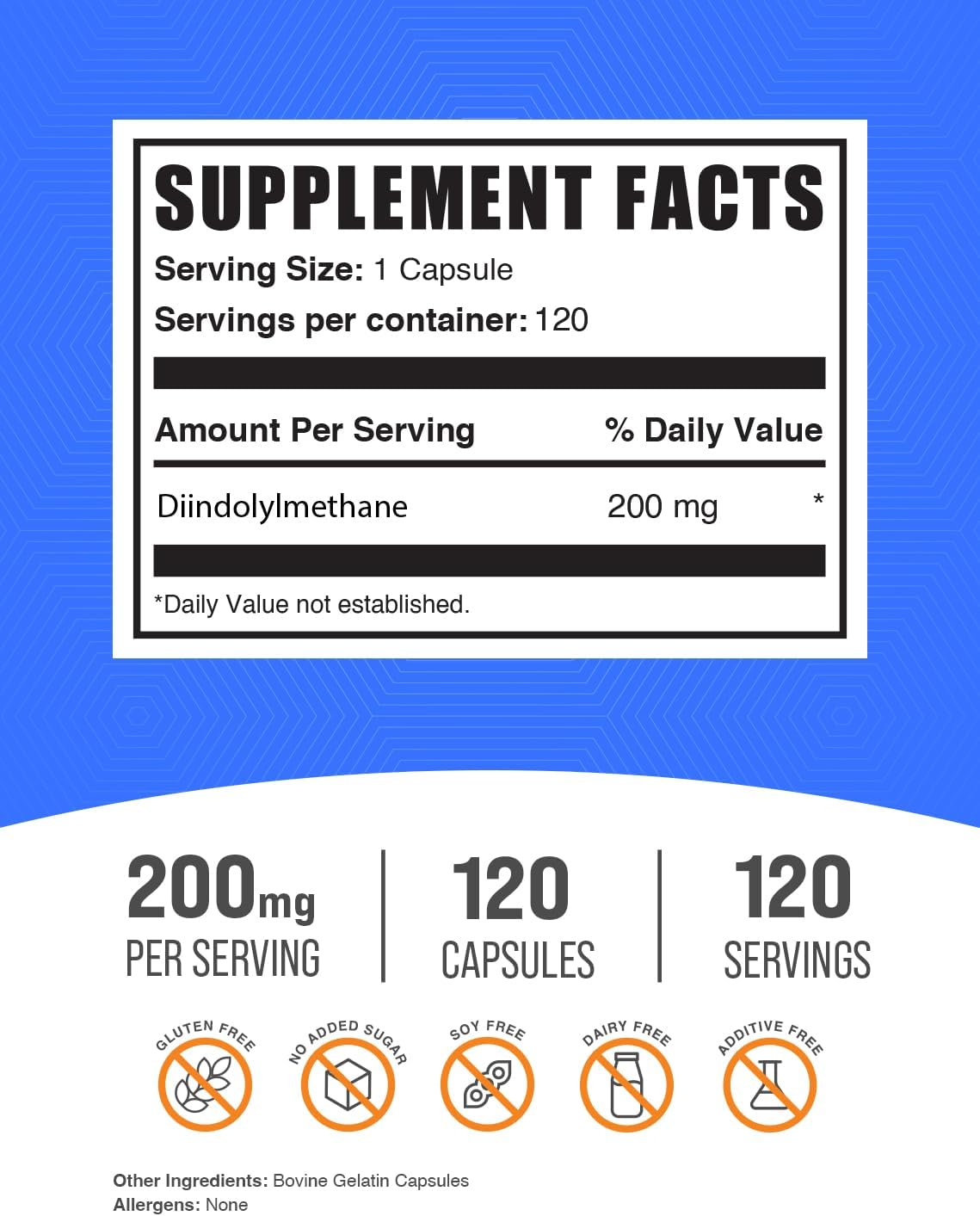 BulkSupplements.com DIM Cápsulas - Diindolylmethane 200mg, Sin Gluten, 120 Cápsulas