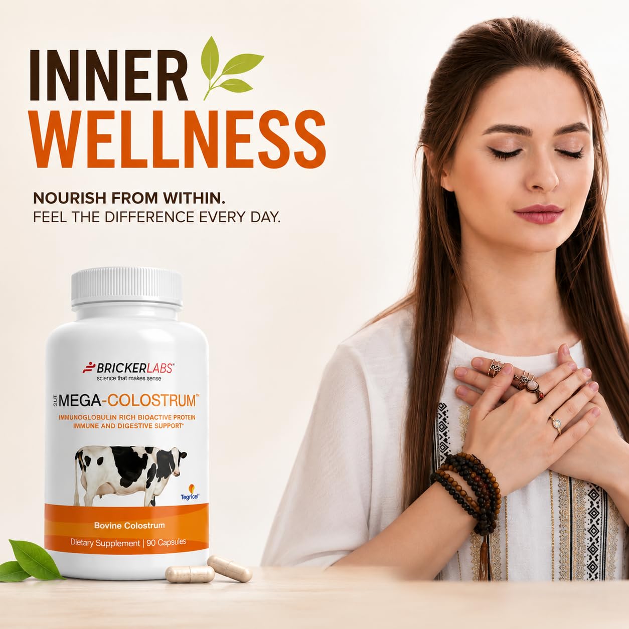 Bricker Labs Mega-Colostrum Cápsulas - Calostro Bovino 1000 mg con 40% IgG, 45 Cápsulas