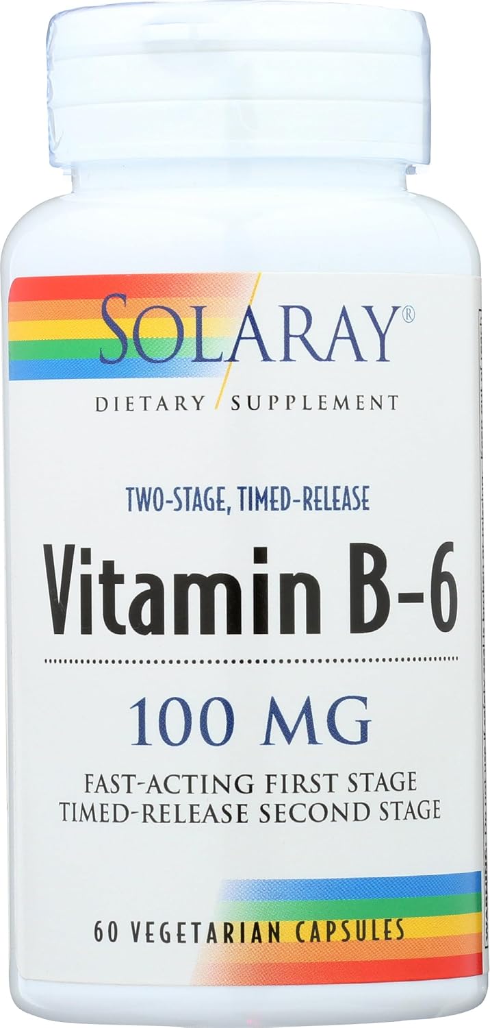 Solaray Vitamina B6 100mg Liberación Prolongada, 60 Comprimidos