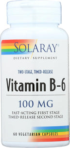 Solaray Vitamina B6 100mg Liberación Prolongada, 60 Comprimidos
