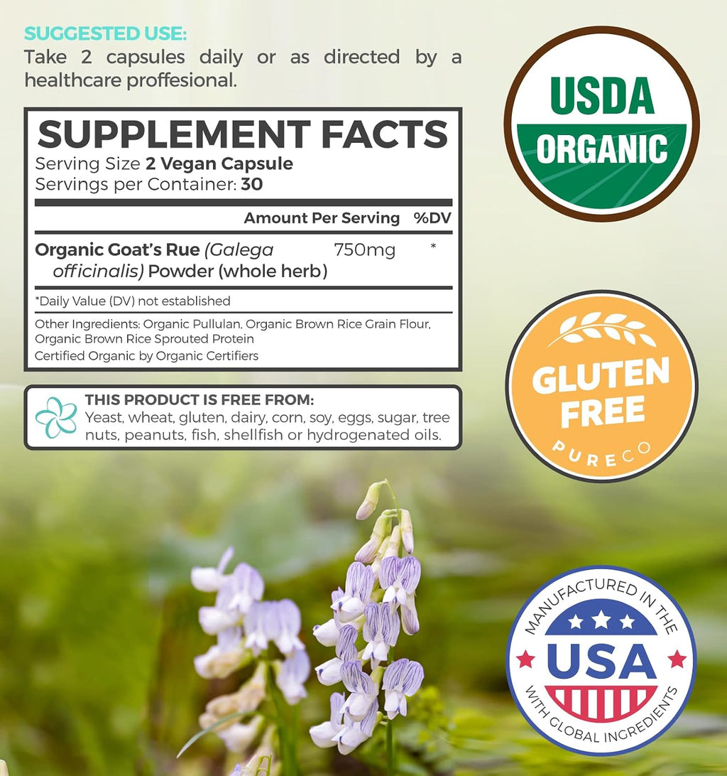 Organic Goat's Rue – Lactation Supplement to Increase Breast Milk Supply – 60 Vegan Capsules
