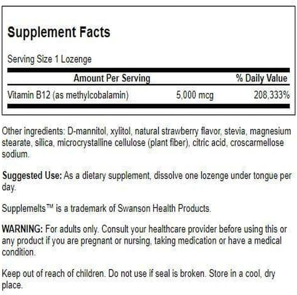 Swanson Supplemelts Vitamina B-12 Sublingual 5 mg 60 Comprimidos