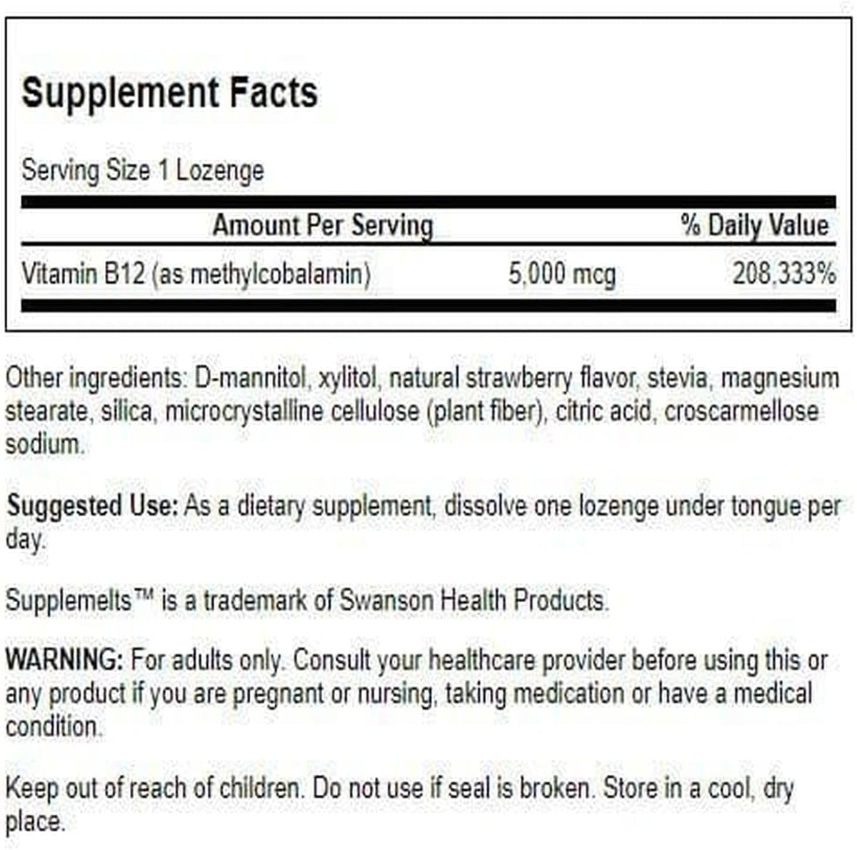 Swanson Supplemelts Vitamina B-12 Sublingual – Sistema nervioso: Es esencial para el funcionamiento normal del – Image 2