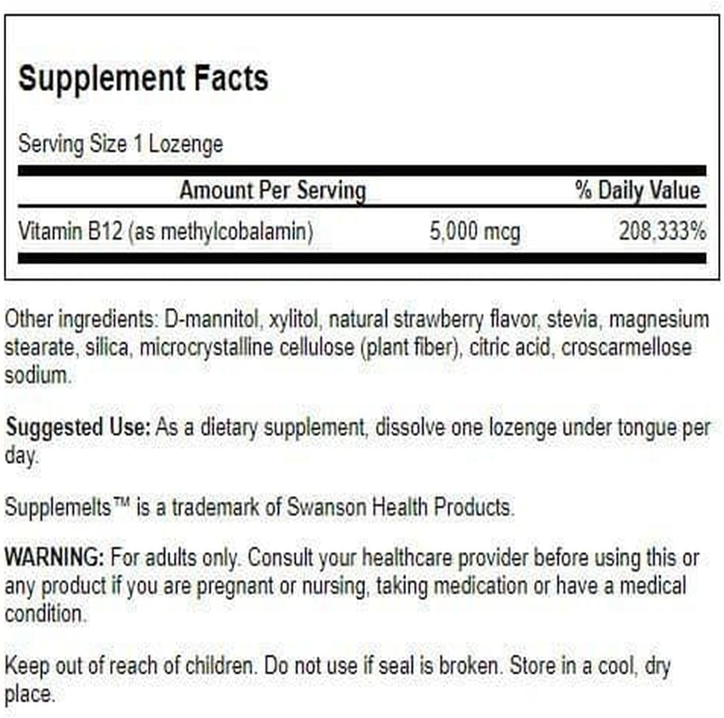 Swanson Supplemelts Vitamina B-12 Sublingual 5 mg 60 Comprimidos