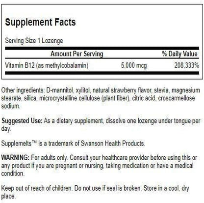 Swanson Supplemelts Vitamina B-12 Sublingual – Sistema nervioso: Es esencial para el funcionamiento normal del – Image 2