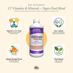 Buried Treasure Multivitamínico Líquido Infantil – 27 Vitaminas y Minerales con Superalimentos – Sin Azúcar, Vegano, Sabor Naranja Mango