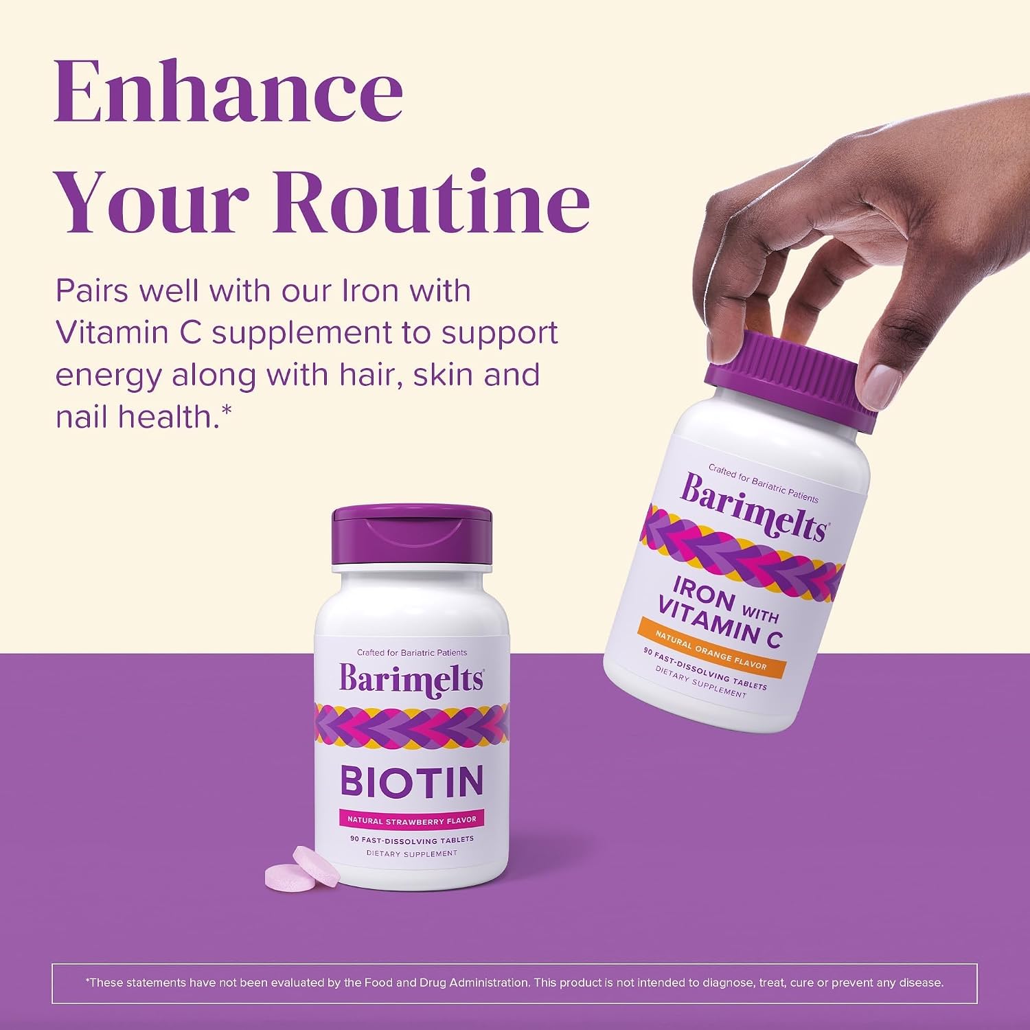 BariMelts Biotin 5000mcg - 90 Comprimidos de Disolución Rápida, Sabor Fresa Natural